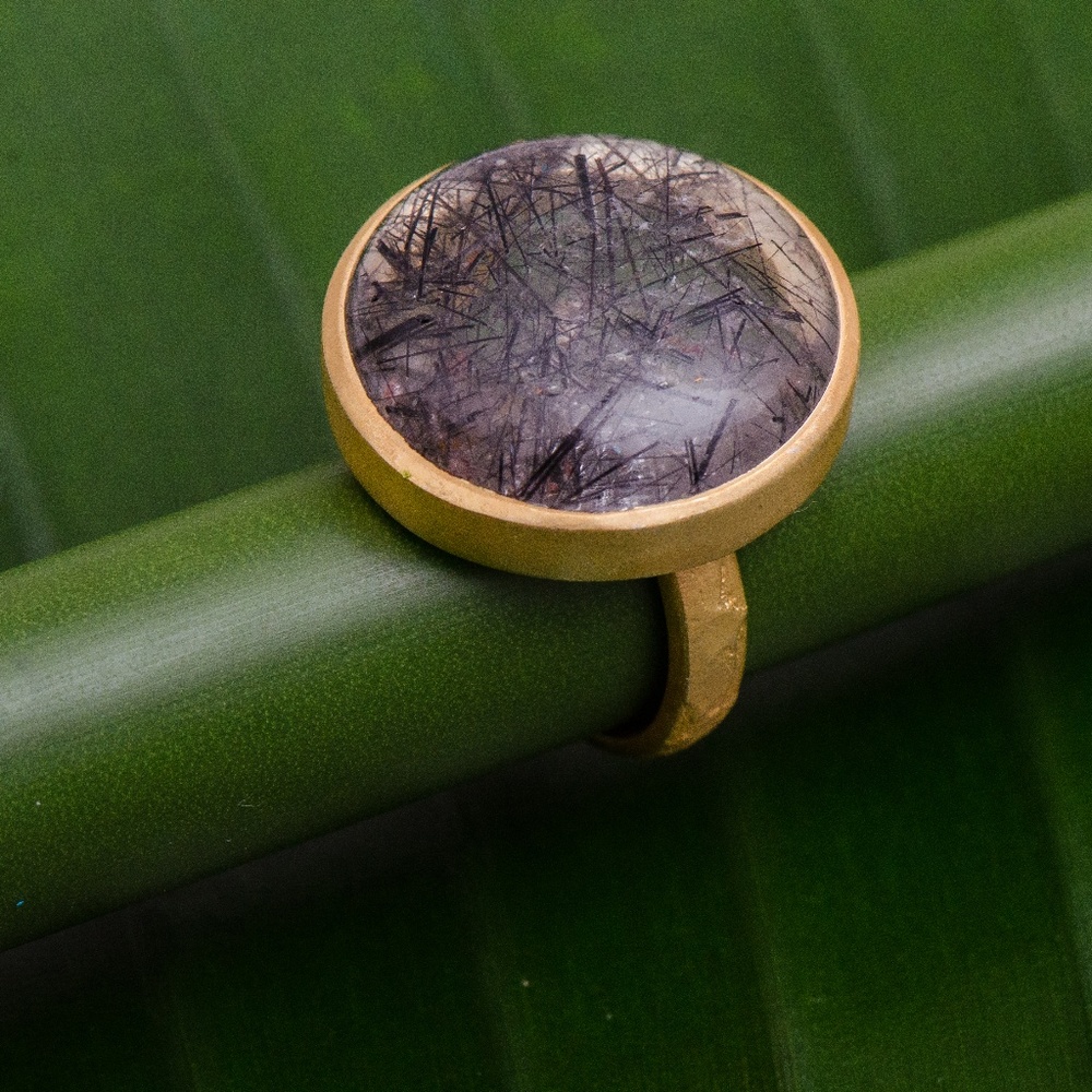 Rutilated Quartz, Sterling Silver + 14k ring